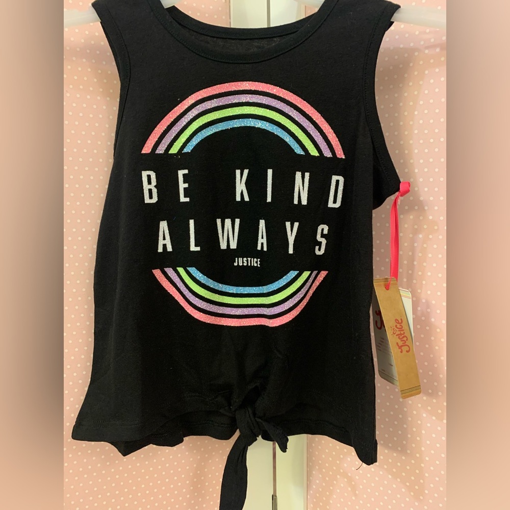Girls XS (5/6) black tank top. Rainbow sparkly graphics! Says BE KIND ALWAYS